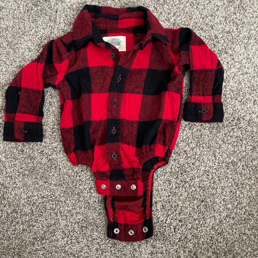 6-9 month Buffalo Plaid Baby Button